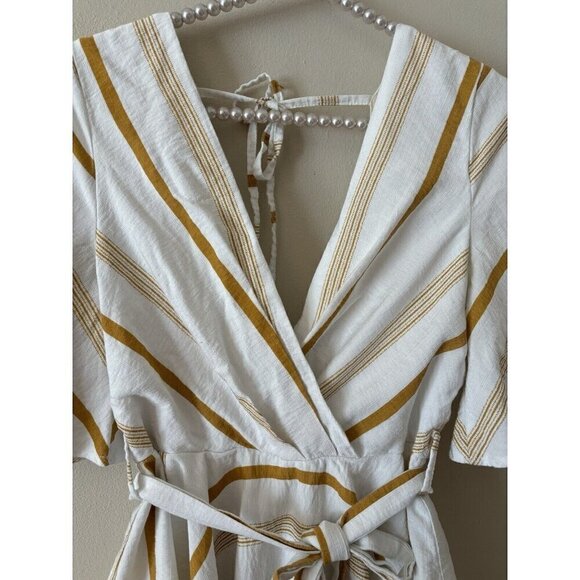 Saints Secrets Womens Size M White Yellow Stripe Romper Belted Layered - Picture 2 of 6